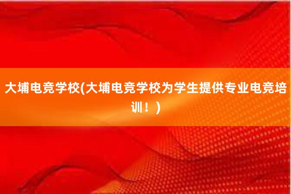 大埔电竞学校(大埔电竞学校为学生提供专业电竞培训！)