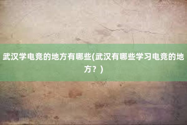 武汉学电竞的地方有哪些(武汉有哪些学习电竞的地方？)