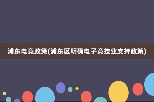 浦东电竞政策(浦东区明确电子竞技业支持政策)