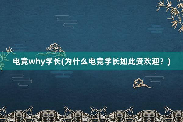 电竞why学长(为什么电竞学长如此受欢迎？)