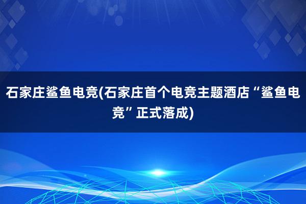 石家庄鲨鱼电竞(石家庄首个电竞主题酒店“鲨鱼电竞”正式落成)