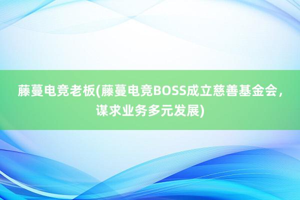 藤蔓电竞老板(藤蔓电竞BOSS成立慈善基金会，谋求业务多元发展)