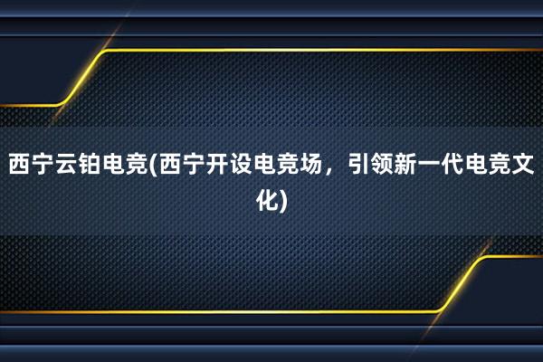 西宁云铂电竞(西宁开设电竞场，引领新一代电竞文化)